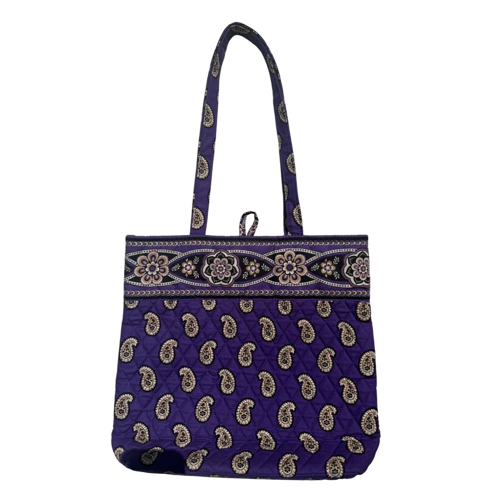 Vera Bradley Purple Paisley Quilted Tote Bag Floral Accents Cotton